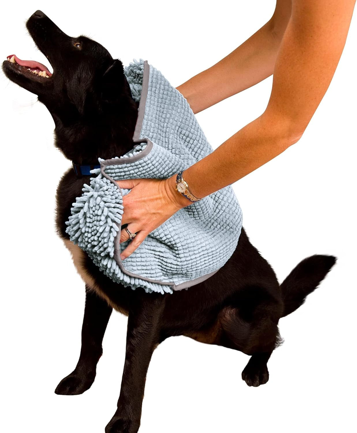 Soggy Doggy Super Shammy Microfiber Chenille Towel for Efficient Dog Drying and Paw Cleaning - Fast Drying with Convenient Hand Pockets (Gray, 31” x 14”)