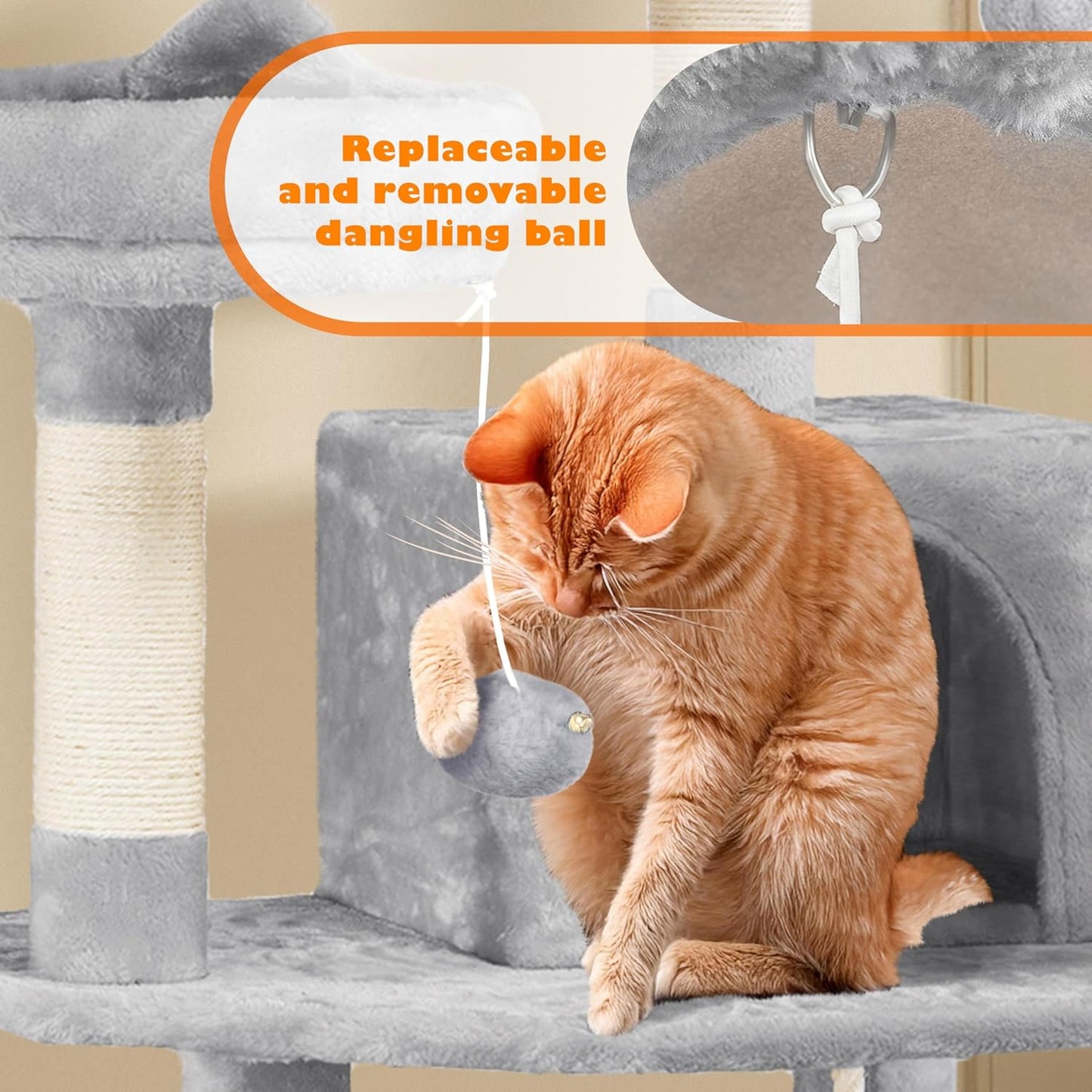 62.5-Inch Cat Tree Tower with Platform, Hammock, and Scratching Posts - Plush Perch for Indoor Relaxation and Play, Light Gray