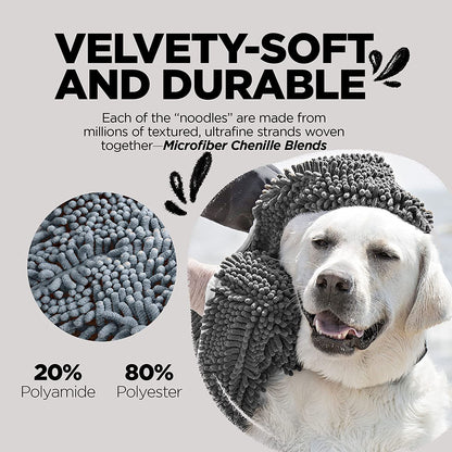 Soggy Doggy Super Shammy Microfiber Chenille Towel for Efficient Dog Drying and Paw Cleaning - Fast Drying with Convenient Hand Pockets (Gray, 31” x 14”)