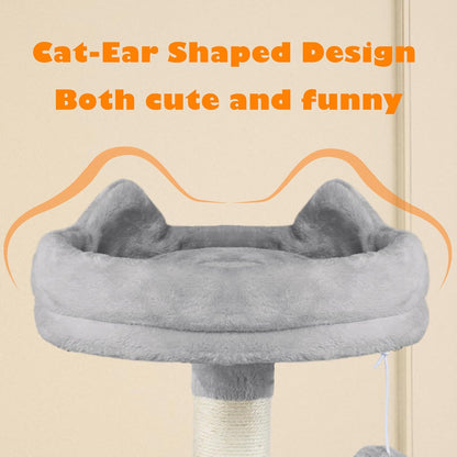 62.5-Inch Cat Tree Tower with Platform, Hammock, and Scratching Posts - Plush Perch for Indoor Relaxation and Play, Light Gray