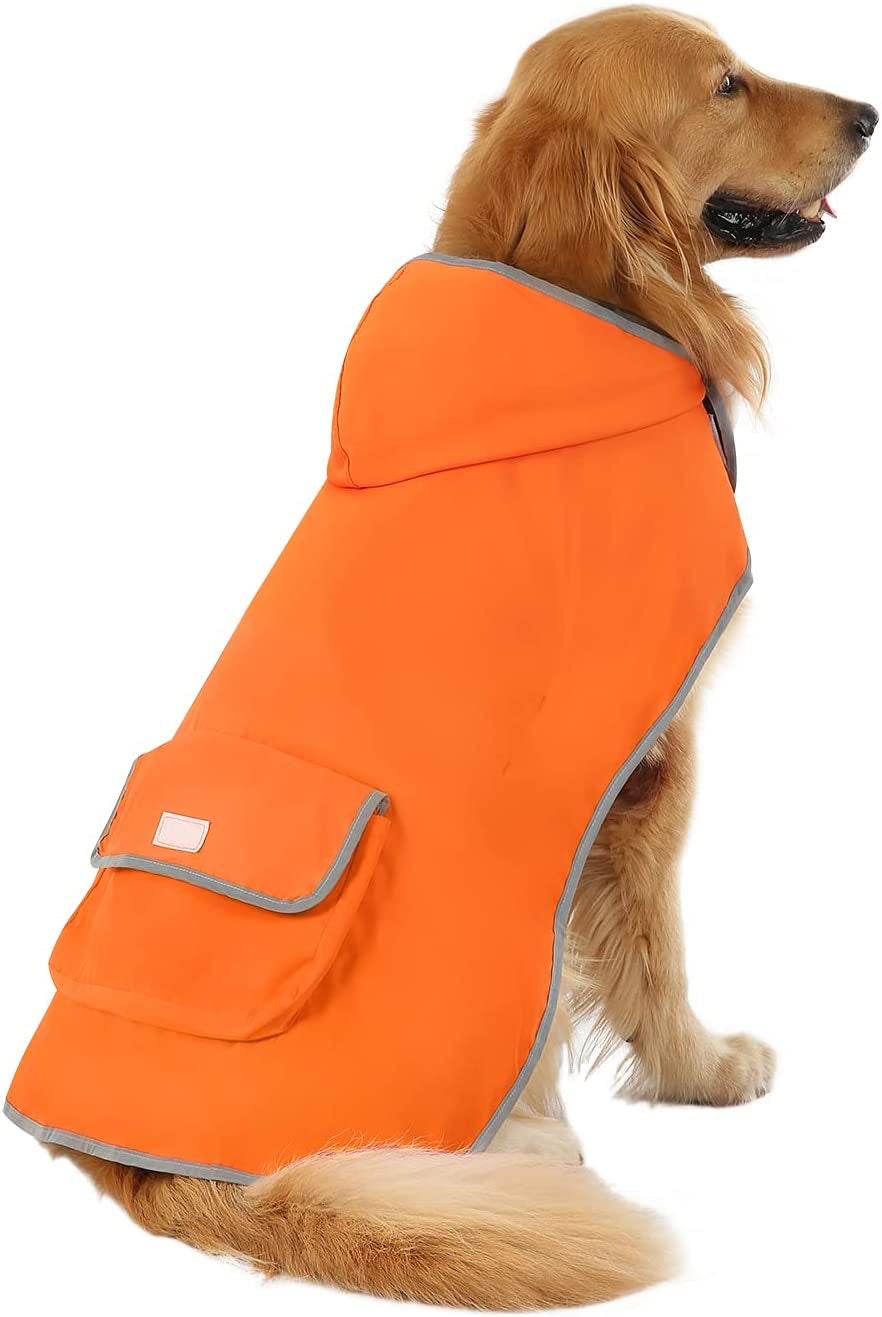Reversible Hooded Dog Raincoat Poncho Jacket in Camo Orange for Small to Large Breeds - Size L